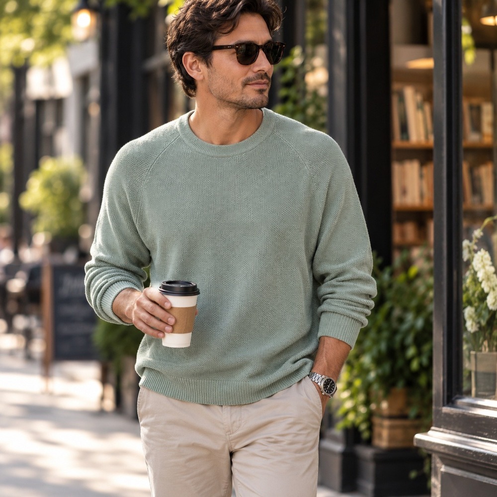 Lululemon Mens Textured Knit Classic-Fit Crewneck Sweater Sage Mint Green Size S